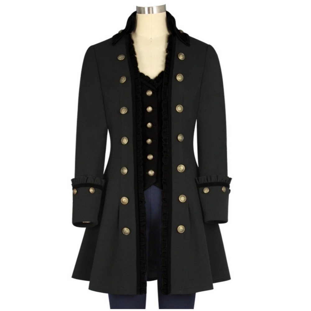 Whimsigoth Victorian Goth Velvet Jacket Trench Coat - Picture 4 of 5